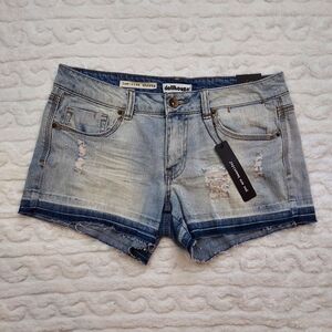 Dollhouse Low Rise Distressed Raw Hem Blue Jean Shorts Size 9
